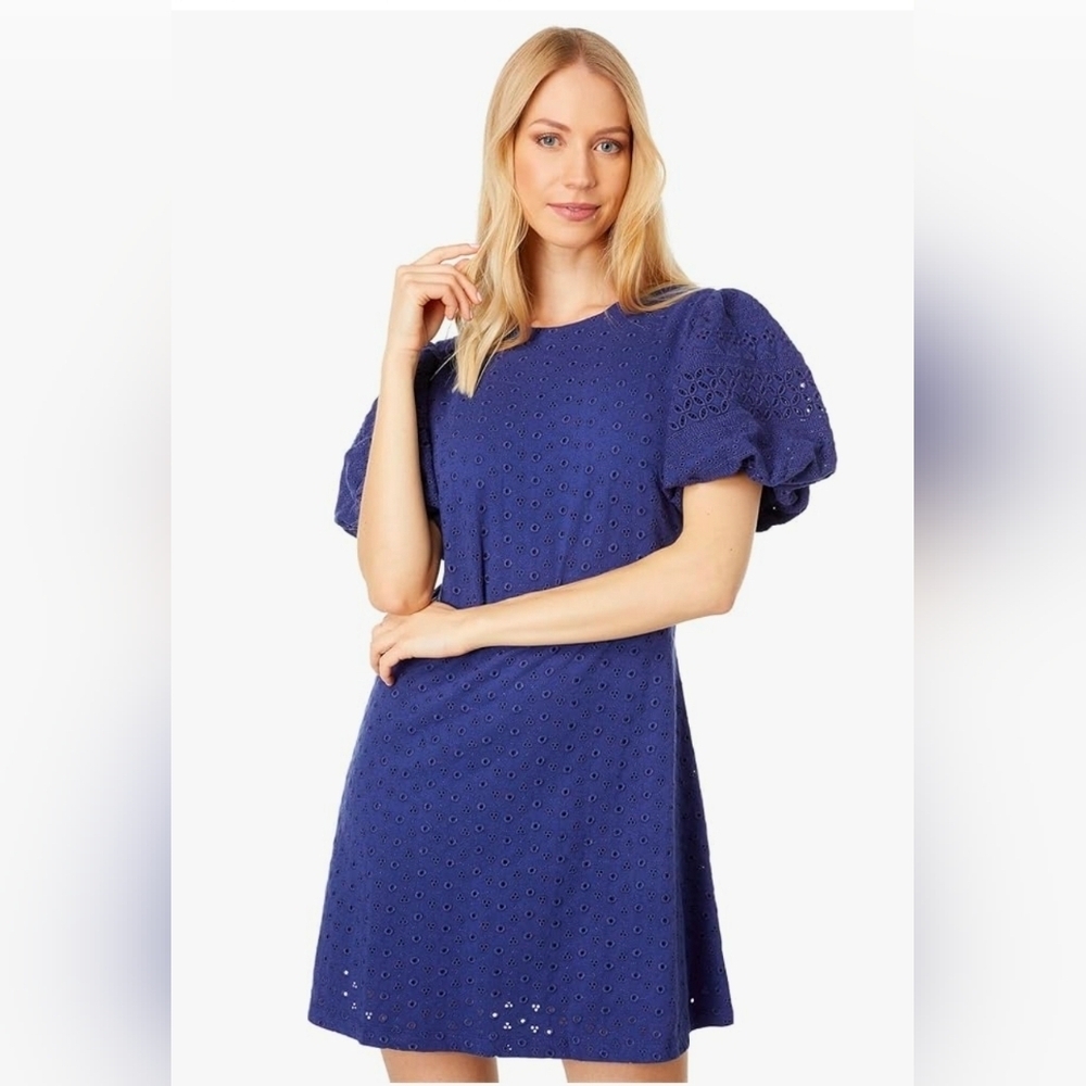 Free People Women’s Apricot Rose Eyelet Puff Sleeve Open Back Mini Dress L